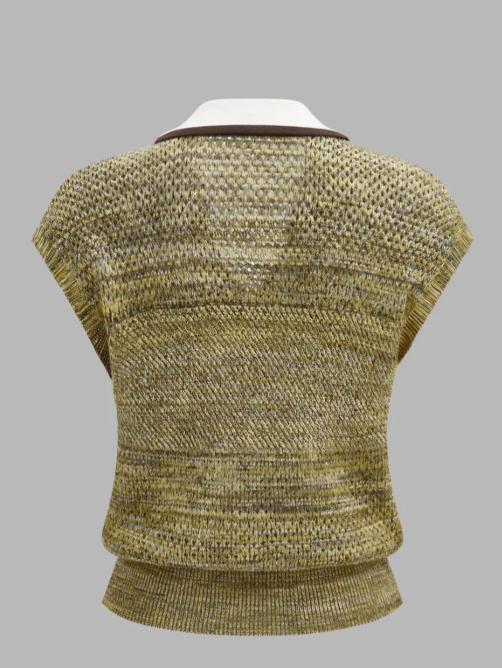 Commense Khaki Contrast Trim Textured Knit Top XS 100% Cotton - Picture 2 of 3
